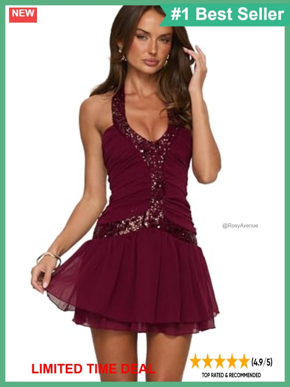 Sequin Halter Mini Dress Sleeveless Pull On Party